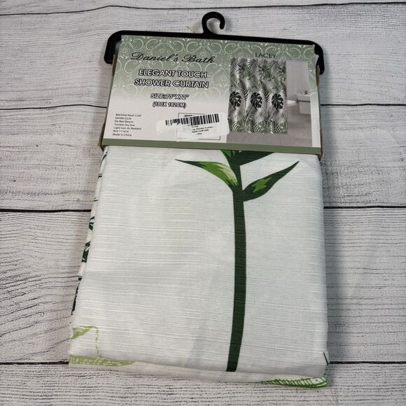 Tropical Palm Leaves Fronds Fabric Shower Curtain 70 x 72 White Green NEW - Picture 3 of 4